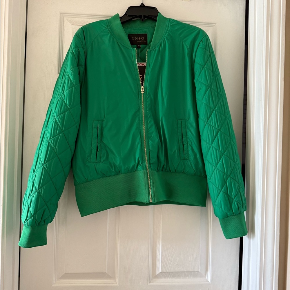 Green Quilted Bomber Jacket